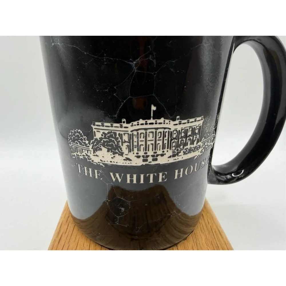 Vintage White House Mug & Wood Cork Coaster Set Marble Look Souvenir